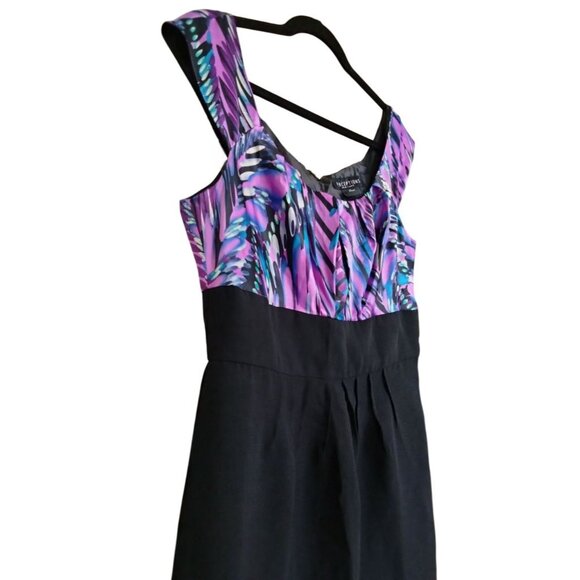 Perceptions New York Size 12 Dress Black Skirt Multicolor Print Cap Sleeves Back - Picture 4 of 10